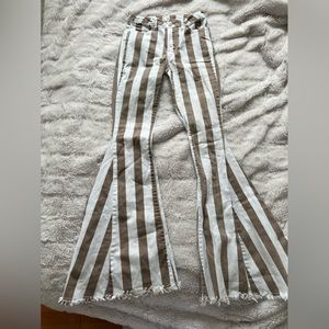 brown & white flare jeans